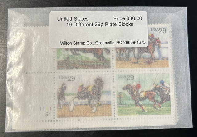 United States 10 Different 29¢ Plate Blocks